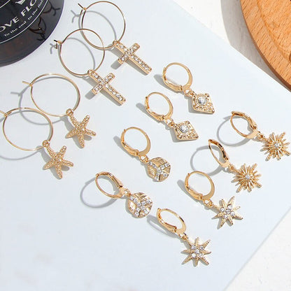 2025 Flatfoosie New Tiny Hoop Earrings For Women Gold Color Cartilage Hoop Earrings Jewelry Heart Cross Star Triangle Charm Earrings
