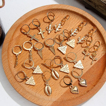 2025 Flatfoosie New Tiny Hoop Earrings For Women Gold Color Cartilage Hoop Earrings Jewelry Heart Cross Star Triangle Charm Earrings