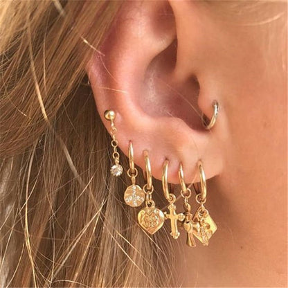 2025 Flatfoosie New Tiny Hoop Earrings For Women Gold Color Cartilage Hoop Earrings Jewelry Heart Cross Star Triangle Charm Earrings