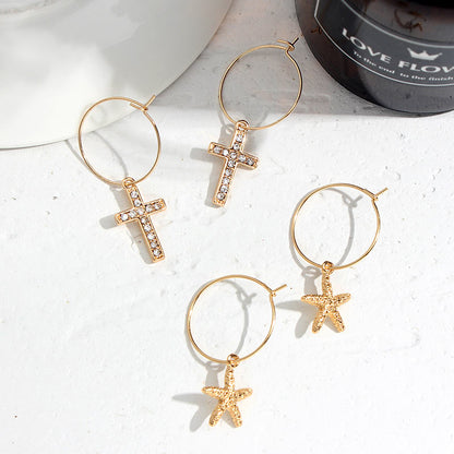 2025 Flatfoosie New Tiny Hoop Earrings For Women Gold Color Cartilage Hoop Earrings Jewelry Heart Cross Star Triangle Charm Earrings