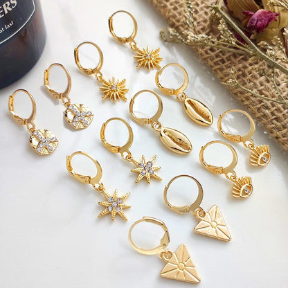 2025 Flatfoosie New Tiny Hoop Earrings For Women Gold Color Cartilage Hoop Earrings Jewelry Heart Cross Star Triangle Charm Earrings