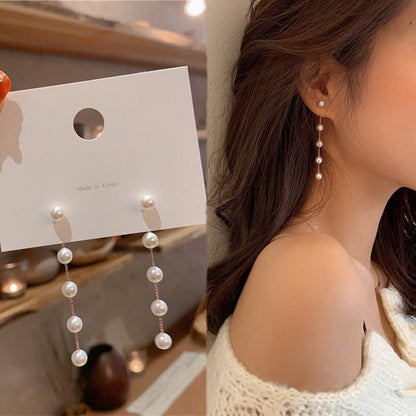 2025 Trend Simulation Pearl Long Earrings Female Moon Star Flower Rhinestone Wedding Pendant Earrings Fashion Korean Jewelry Earrings