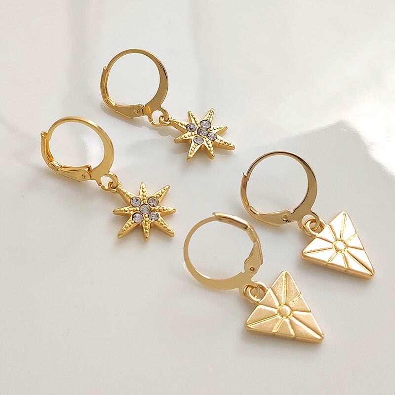 2025 Flatfoosie New Tiny Hoop Earrings For Women Gold Color Cartilage Hoop Earrings Jewelry Heart Cross Star Triangle Charm Earrings