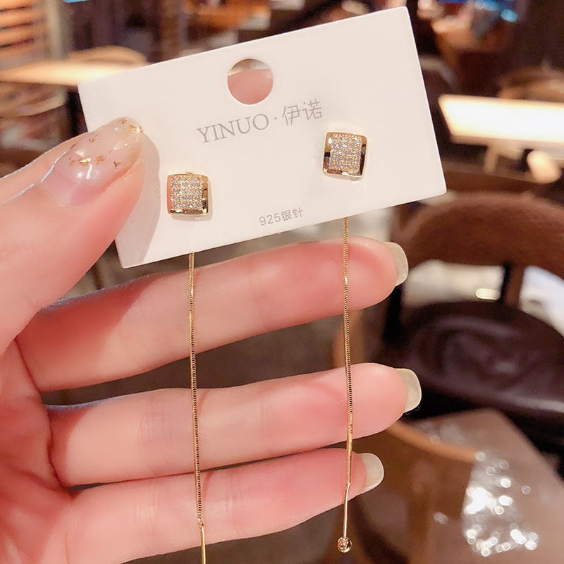 2025 Trend Simulation Pearl Long Earrings Female Moon Star Flower Rhinestone Wedding Pendant Earrings Fashion Korean Jewelry Earrings