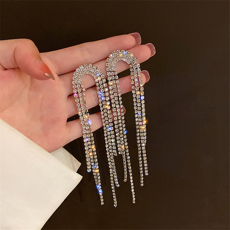 2025 Trend Simulation Pearl Long Earrings Female Moon Star Flower Rhinestone Wedding Pendant Earrings Fashion Korean Jewelry Earrings