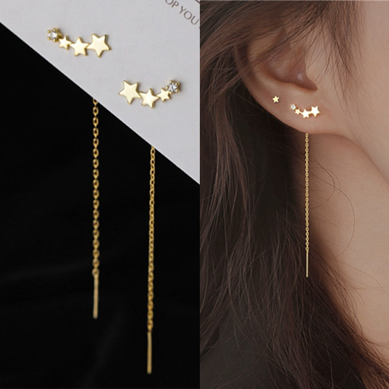 2025 Trend Simulation Pearl Long Earrings Female Moon Star Flower Rhinestone Wedding Pendant Earrings Fashion Korean Jewelry Earrings
