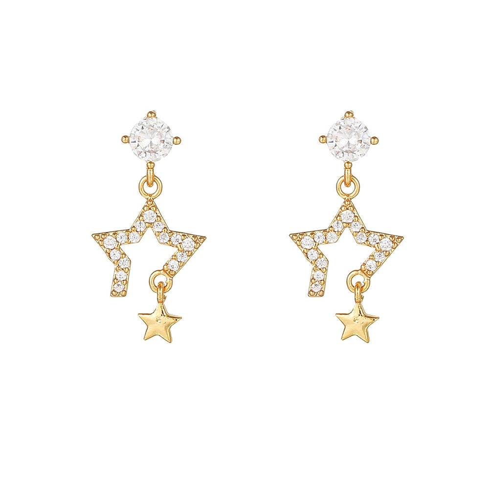 2025 New Design Stainless Steel Cubic Zirconia Chain Hoop Earring For Women Star Moon Pendant Cartilage Earring Piercing Jewelry