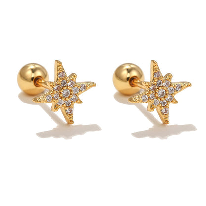 2025 New Design Stainless Steel Cubic Zirconia Chain Hoop Earring For Women Star Moon Pendant Cartilage Earring Piercing Jewelry