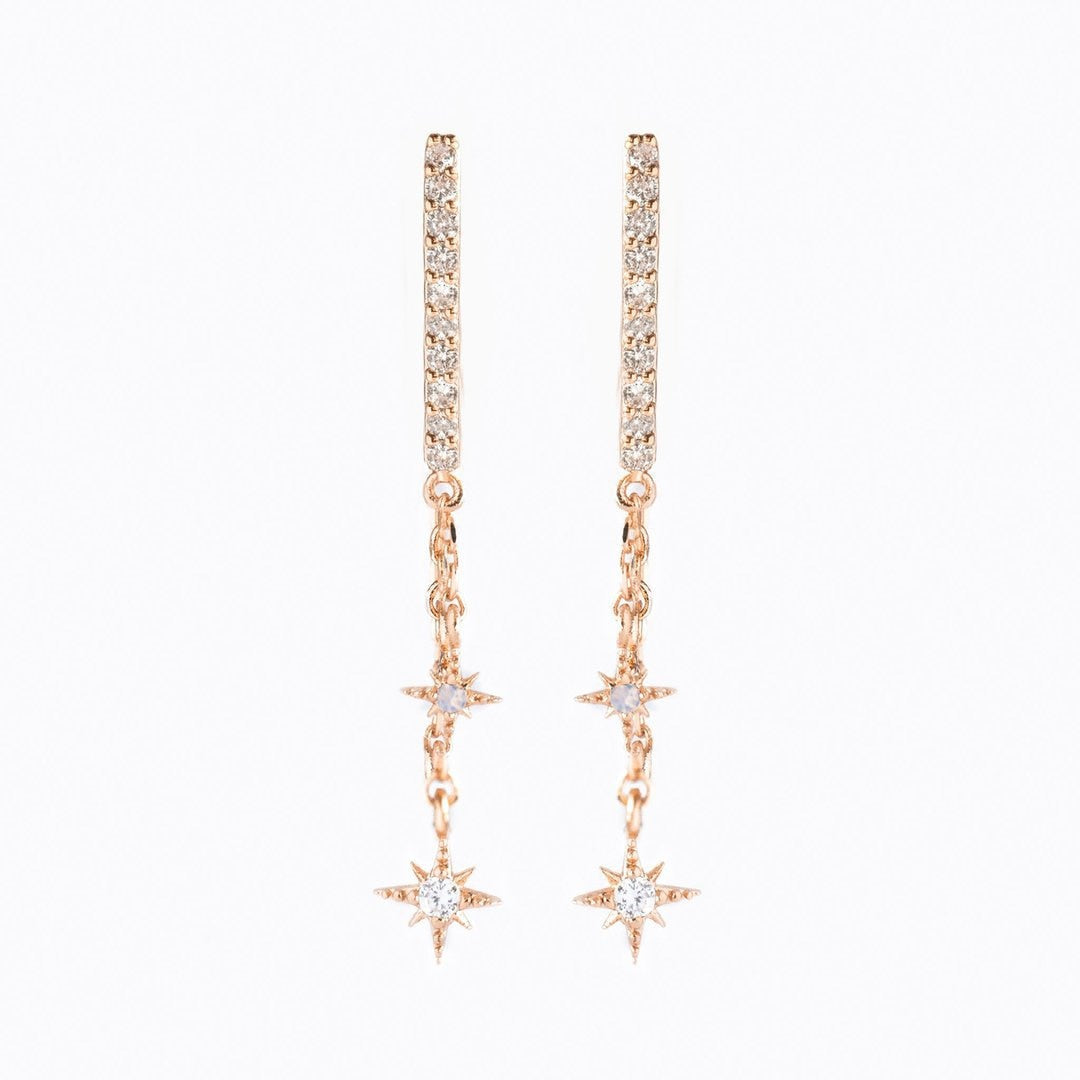 2025 New Design Stainless Steel Cubic Zirconia Chain Hoop Earring For Women Star Moon Pendant Cartilage Earring Piercing Jewelry