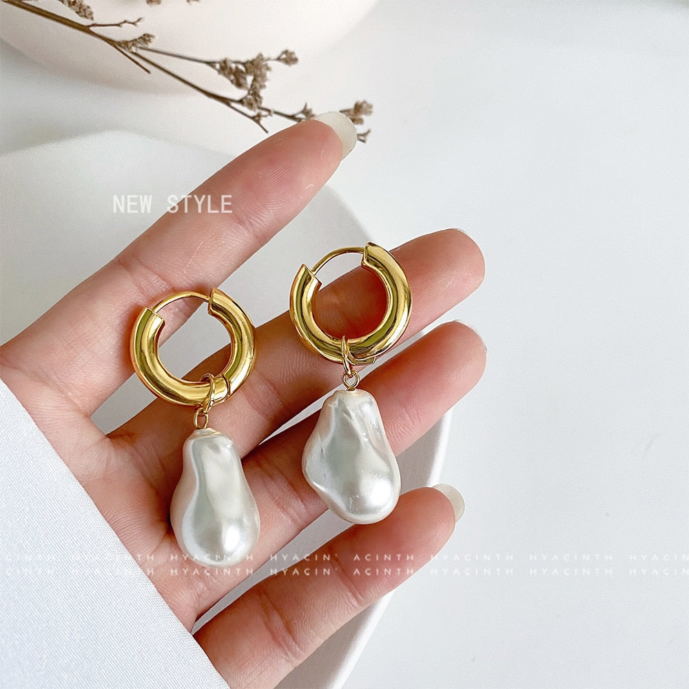 2025 Statement Minimalist Gold Silver Color Mixed Solid Heart Pendant Hoop Earrings Street Style Korean Fashion Jewelry