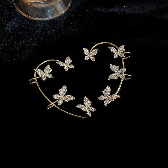 2025 Gold Silver Color Metal Butterfly Ear Clips Without Piercing For Women Sparkling Zircon Ear Cuff Clip Earrings Wedding Jewelry