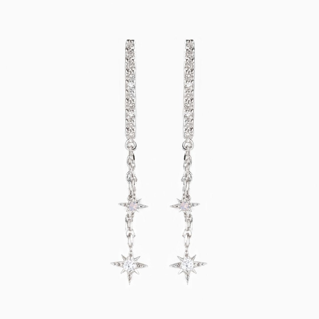 2025 New Design Stainless Steel Cubic Zirconia Chain Hoop Earring For Women Star Moon Pendant Cartilage Earring Piercing Jewelry