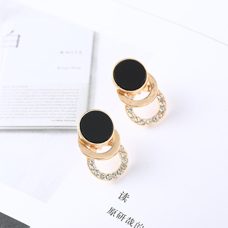 2025 Earrings Asymmetrical Round Hollow Round Black Stud Earrings Rhinestone Accessories For Women pendientes mujer