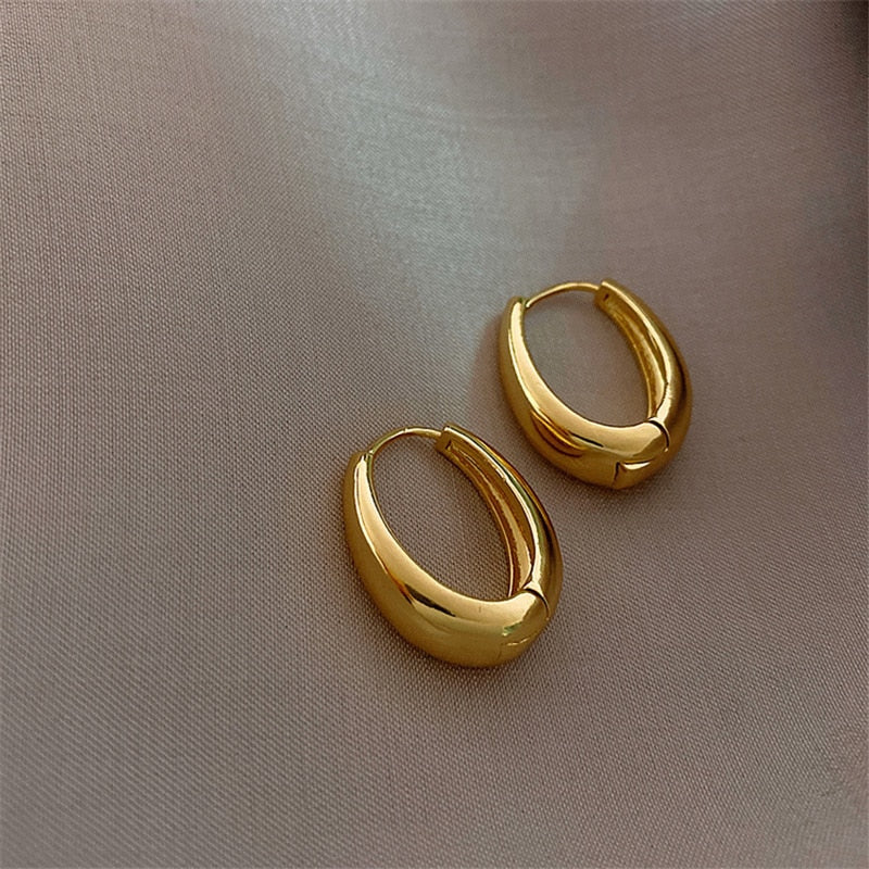 2025 Statement Minimalist Gold Silver Color Mixed Solid Heart Pendant Hoop Earrings Street Style Korean Fashion Jewelry