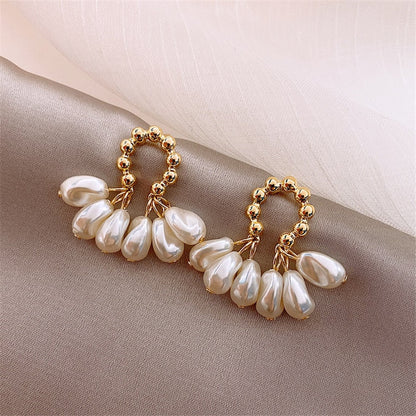 2025 Trend Simulation Pearl Long Earrings Female Moon Star Flower Rhinestone Wedding Pendant Earrings Fashion Korean Jewelry Earrings