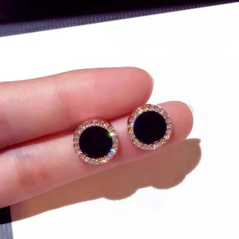 2025 Earrings Asymmetrical Round Hollow Round Black Stud Earrings Rhinestone Accessories For Women pendientes mujer