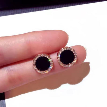 2025 Earrings Asymmetrical Round Hollow Round Black Stud Earrings Rhinestone Accessories For Women pendientes mujer