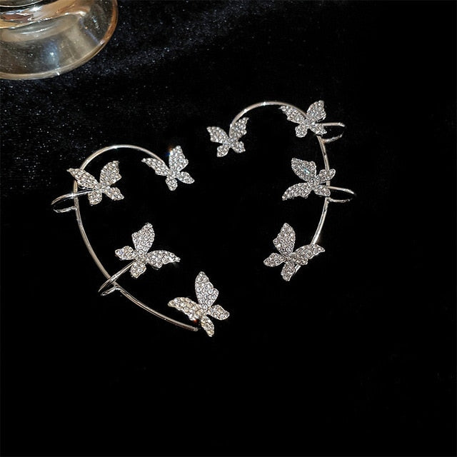 2025 Gold Silver Color Metal Butterfly Ear Clips Without Piercing For Women Sparkling Zircon Ear Cuff Clip Earrings Wedding Jewelry