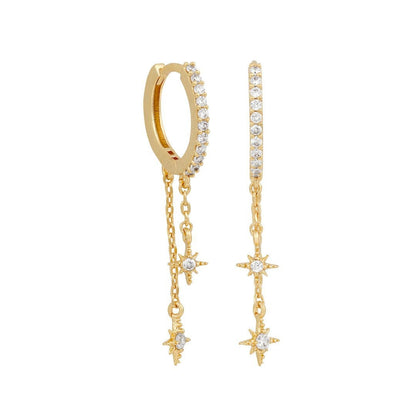 2025 New Design Stainless Steel Cubic Zirconia Chain Hoop Earring For Women Star Moon Pendant Cartilage Earring Piercing Jewelry